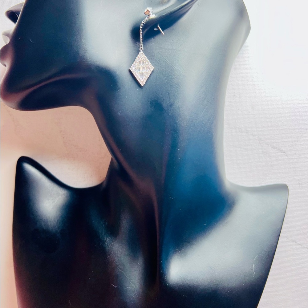 Diamond Shaped Swarovski Crystal Drop Earrings, Two-Way Style, Silver and Clear